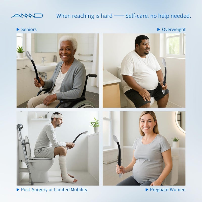 ANNND Bottom Buddy Wiping Aid – Upgraded Toilet Tissue Aids Wand for Wiping Bottom, 15.6" Long for Elderly, Overweight, Pregnant, and Limited Mobility, Grey - Image 4
